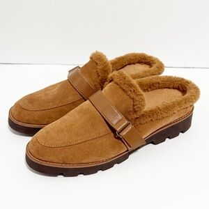 Vionic Brown Suede Mules with Faux Fur Lining